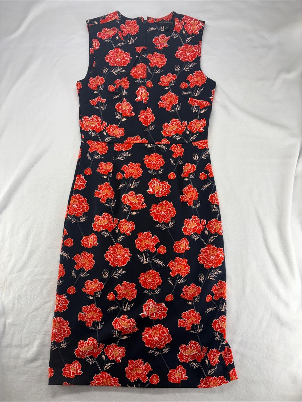 Banana Republic Navy Midi Dress with Red Floral Print